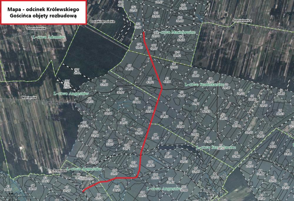 Mapa przebudowywanego odcinka drogi
